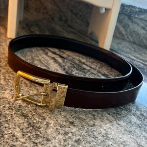 Men's Brown Leather Belt with Gold Buckle